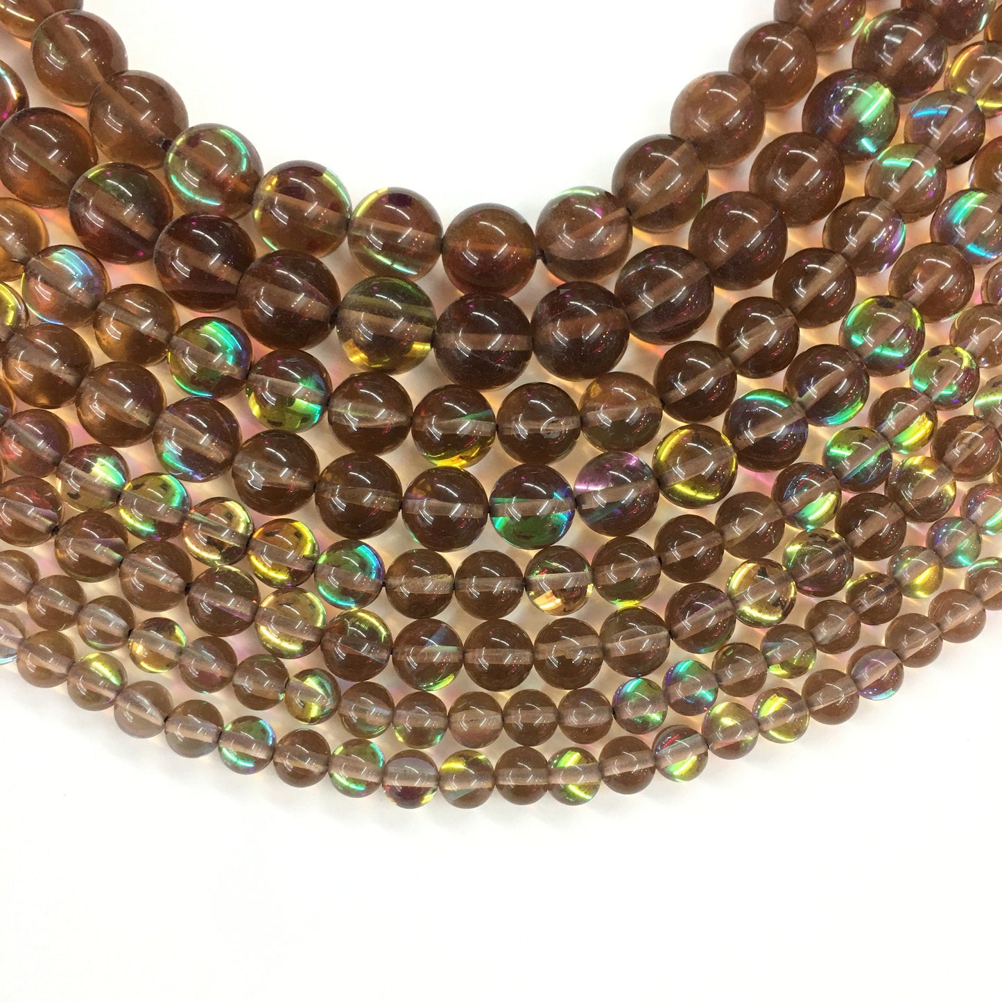 Brown AB Aura Crystal Quartz Round Gemstone Loose Bead for Jewelry Making and Fashion Design AAA Quality 6mmm 8mm 10mm 12mm