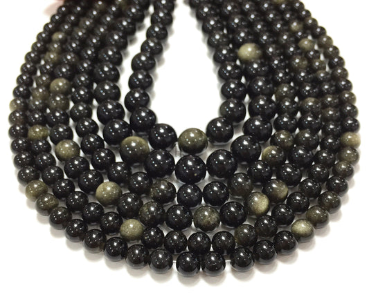 Natural Gold Obsidian Beads Healing Gemstone Loose Beads DIY Jewelry Making Design AAA Quality 4mm 6mm 8mm 10mm 12mm