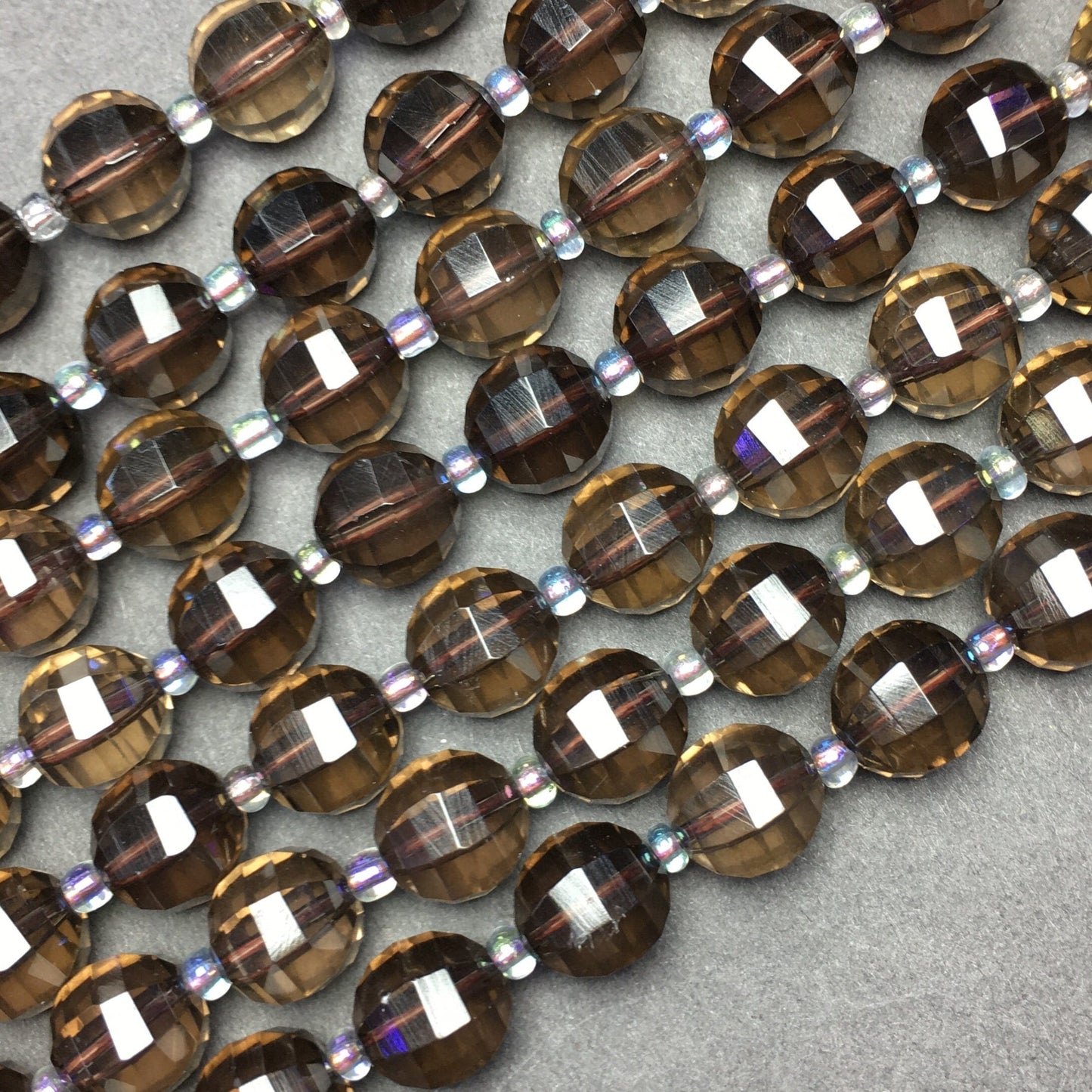 Natural Smoky Quartz Faceted Pumpkin Round beads Healing Gemstone Loose Beads For DIY Jewelry Making AAA Quality