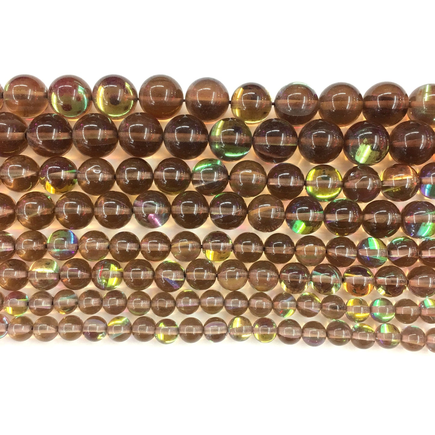 Brown AB Aura Crystal Quartz Round Gemstone Loose Bead for Jewelry Making and Fashion Design AAA Quality 6mmm 8mm 10mm 12mm