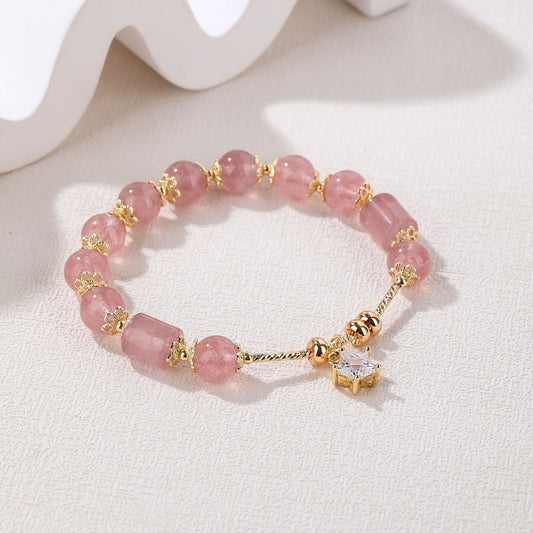 Natural Strawberry Quatrz with Dangle Star Charm Design Bracelet vsl319-1