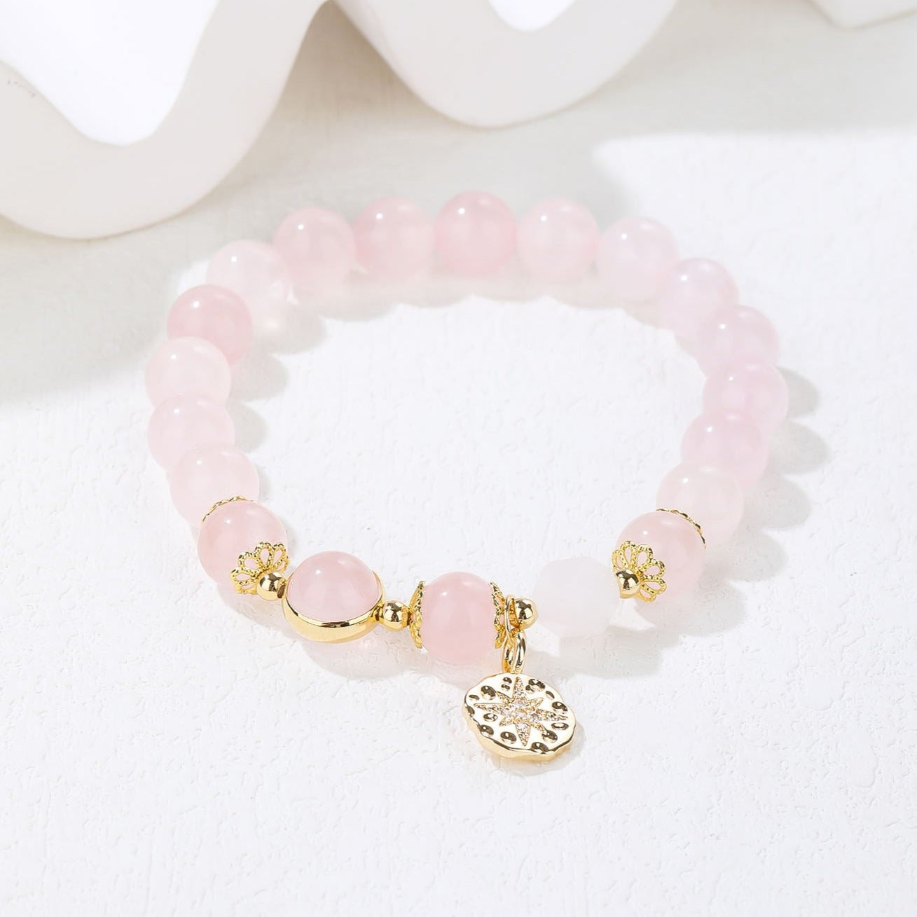 Natural Rose Quatrz with Star Shaped Beads Design Bracelet -vsl355