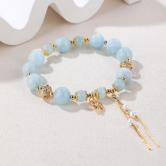 Natural Aquamarine Quatrz with Dangle Charm Design Bracelet-vsl733